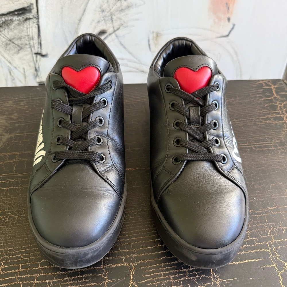 Moschino Black Sneakers with Red Heart Detail